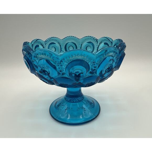 LE Smith Moon & Stars Blue Pedestal Glass Compote Candy Dish 4” Vintage - Picture 2 of 6
